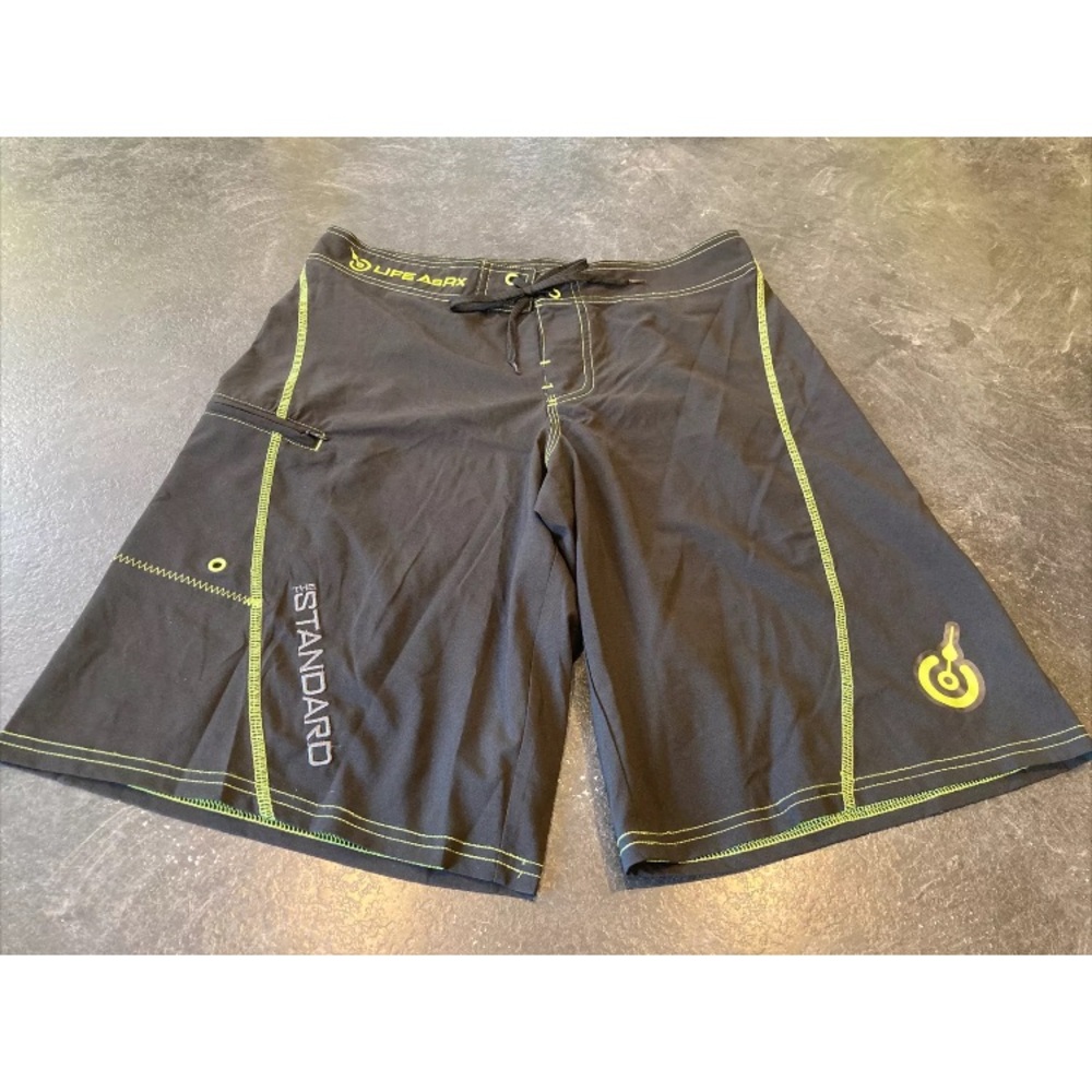 Men’s Life As Rx black yellow green swim trunks board shorts size 30